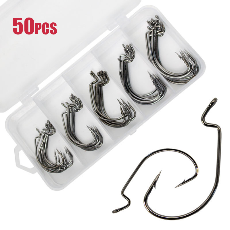 Fishing Hook Barbless - 50pcs Wide Worm Hook Carbon Steel