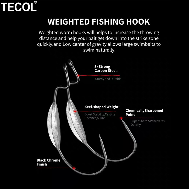 TECOL 3PCS 6/0 8/0 10/0 Weight - огляд і ціна Fishing Hook Weedless