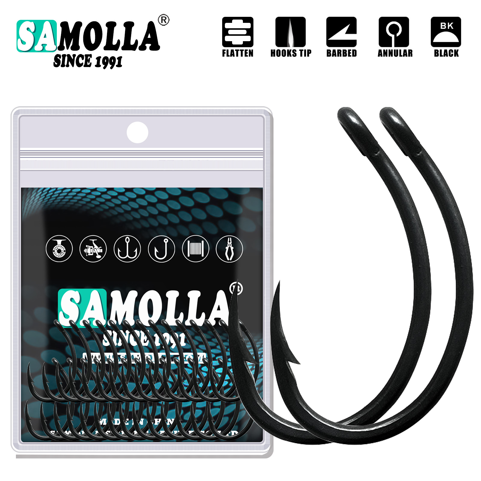 50pcs Carp Fishing Hooks PTFE  - огляд і ціна Fishing Hook Offset